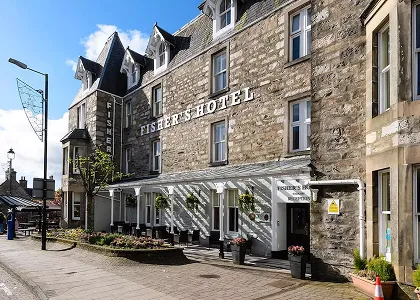Stonework exterior of the Fishers Hotel